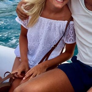 White Lace off the shoulder shirt